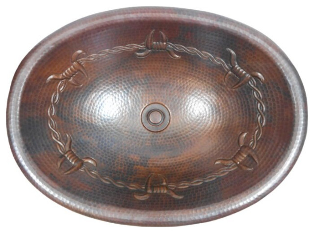 19&amp;quot; Oval Copper Bath Sink Barbed Wire Design Lift &amp;amp; Turn Drain Included ... within 19&amp;quot; Oval Copper Bath Sink Barbed Wire Design Lift &amp;amp; Turn Drain Included