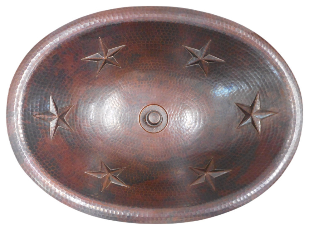 19&amp;quot; Oval Copper Bath Sink Rustic Stars Design Lift &amp;amp; Turn Drain ... throughout 19&amp;quot; Oval Copper Bath Sink Rustic Stars Design Lift &amp;amp; Turn Drain Included