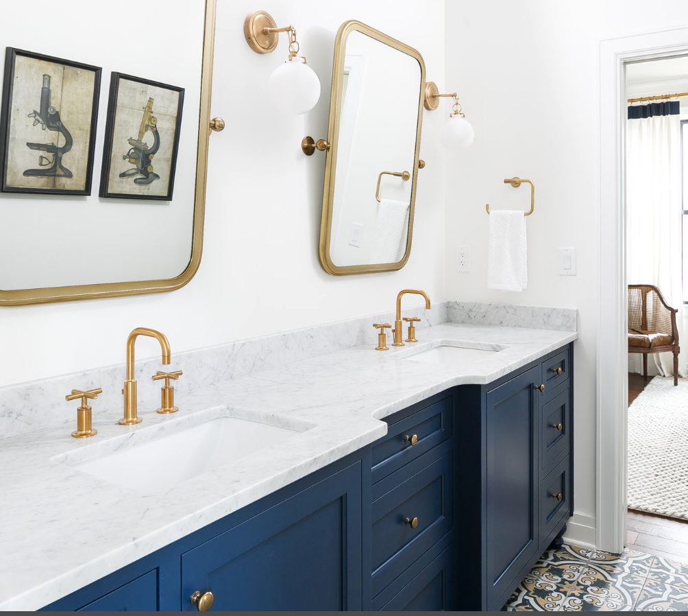 25 Stunning Bathrooms With Gold Hardware | Bathroom Inspiration, Gold ... throughout Creating Visual Harmony in Bathrooms with Gold Trim and Mirror Accents