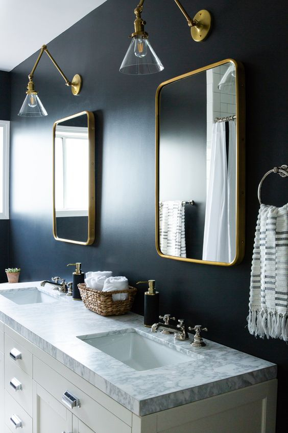 25 Stylish Blue And Gold Bathroom Decor Ideas - Digsdigs with regard to Creating Visual Harmony in Bathrooms with Gold Trim and Mirror Accents