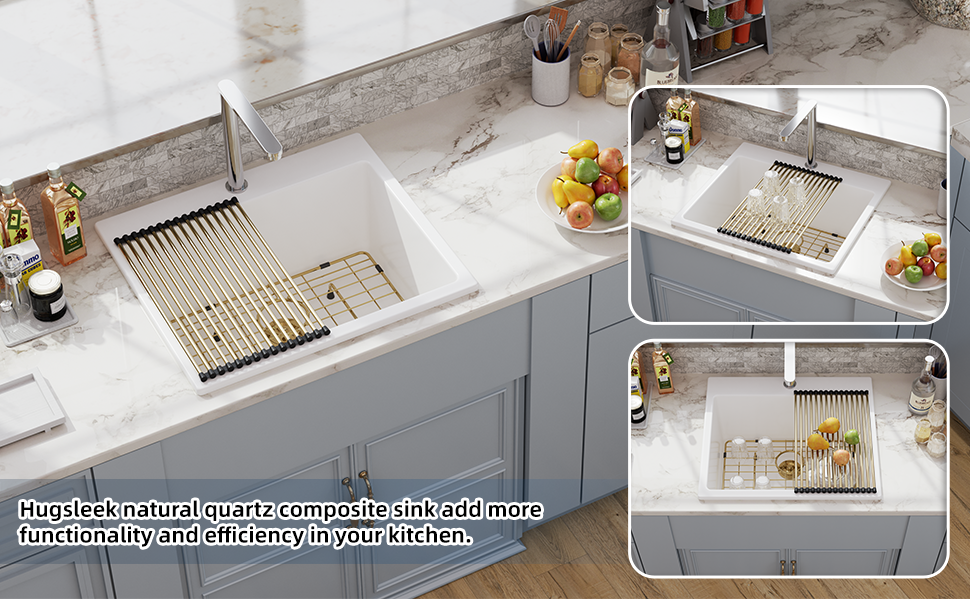 25 White Granite Composite Kitchen Sink, Hugsleek Drop In Granite Bar ... inside Practical Considerations for Installing 25x22 Wheat Granite with 8 Faucet Configuration