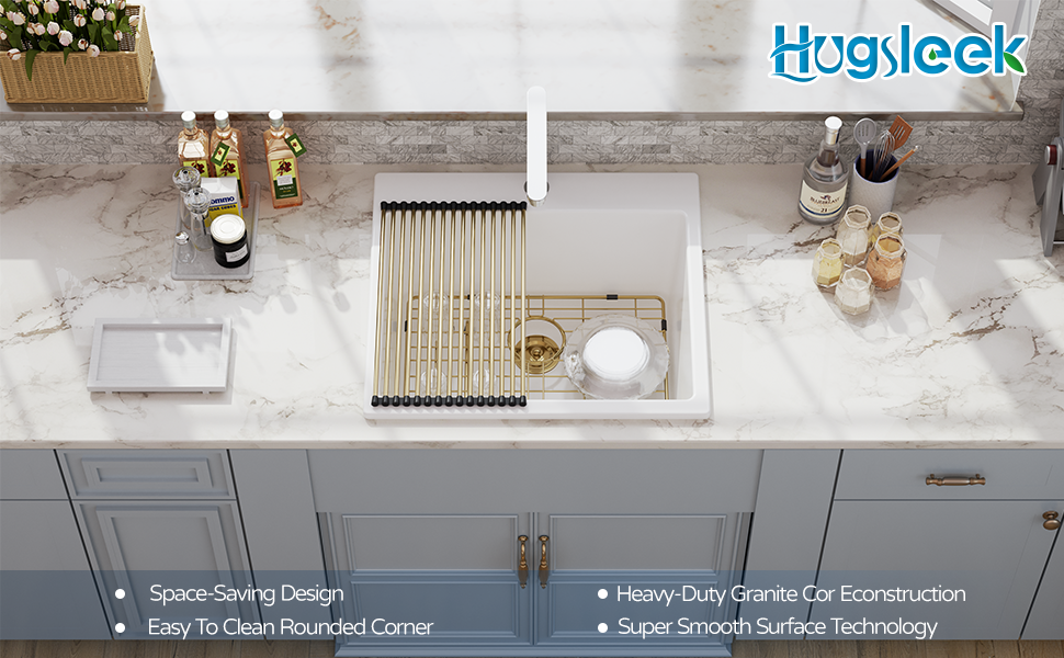 25 White Granite Composite Kitchen Sink, Hugsleek Drop In Granite Bar ... intended for 25X22 Wheat Granite Vanity Countertops, 8 Faucet Spread