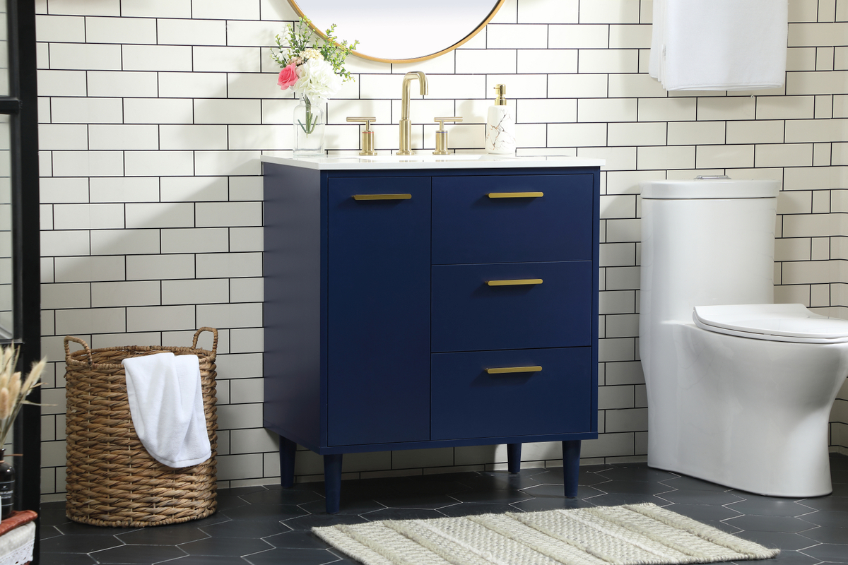 30 Inch Modern Fitting Bathroom Vanity In Blue With Backsplash Option regarding Understanding the Appeal of the Finchley Bathroom Vanity in Blue Finish