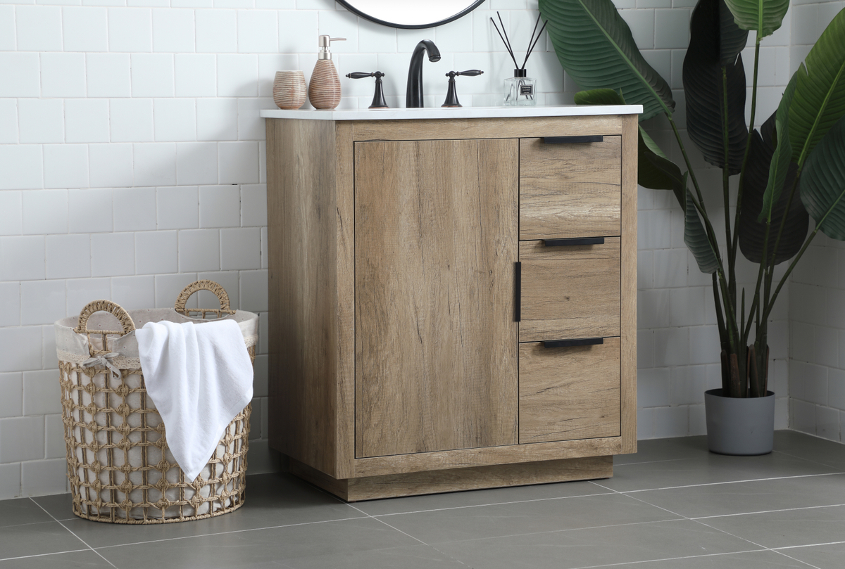 30 Inch Single Bathroom Vanity In Natural Oak within Designing the perfect 30 inch vanity for your bathroom space