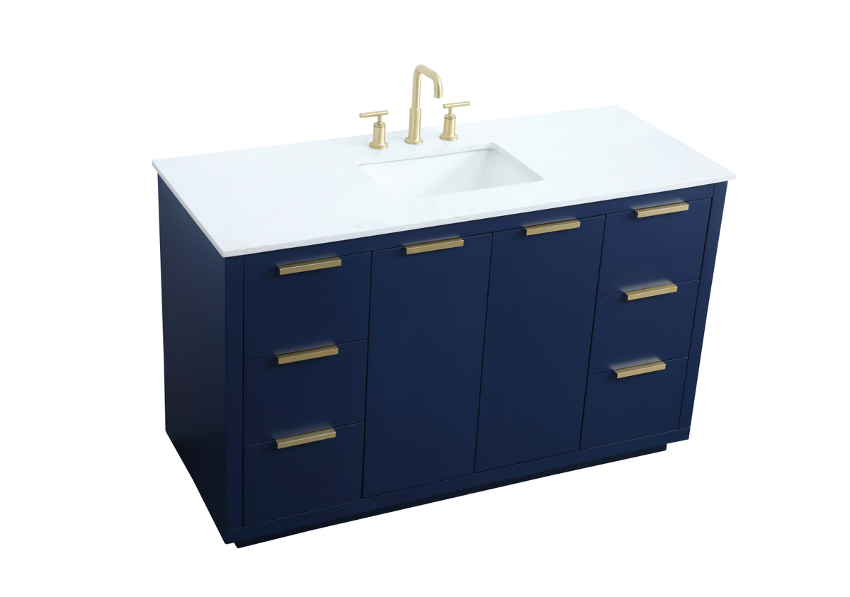 54 Inch Single Bathroom Vanity With Three Finish Options in Designing with elegance 54 inch vanity featuring dark blue and white cultured marble