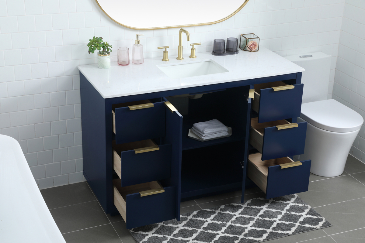 54 Inch Single Bathroom Vanity With Three Finish Options intended for Designing with elegance 54 inch vanity featuring dark blue and white cultured marble