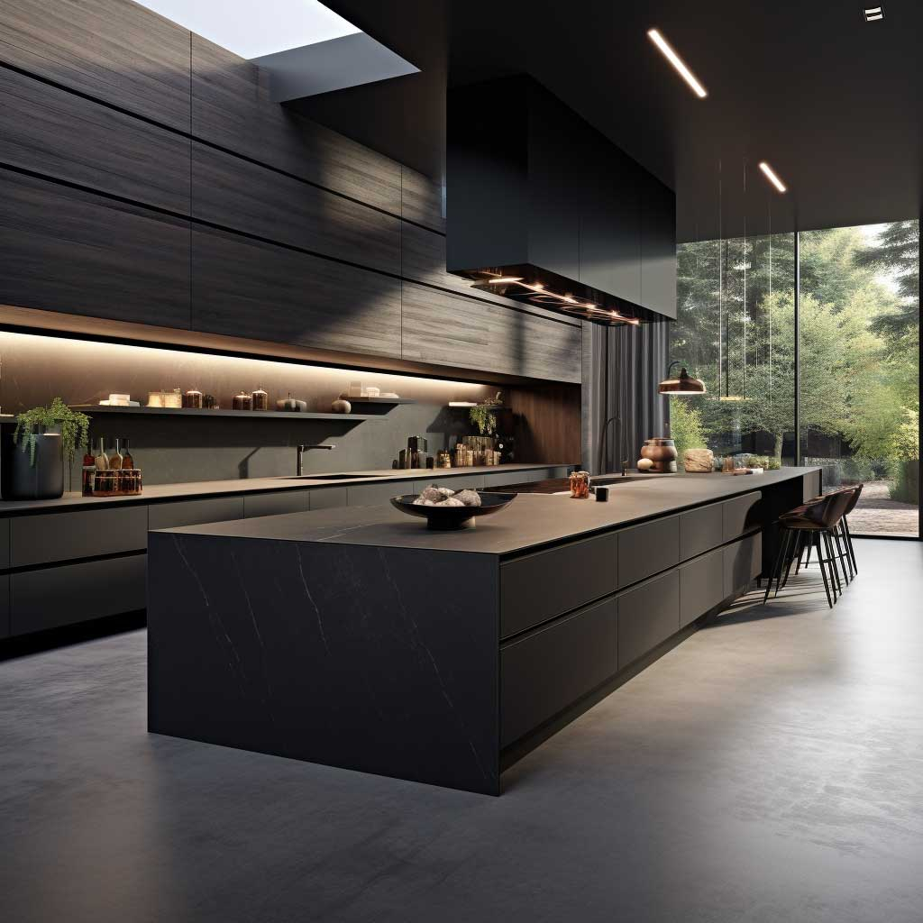 7+ Stunning Ideas For Modern Dark Kitchen Designs • Artfasad intended for How the Matte Black Finish Enhances Modern Kitchen Aesthetics