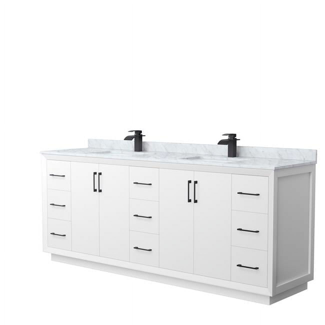 84 In. Strada Double Bathroom Vanity, White, White Carrara Marble ... within Exploring the elegance of 48 inch double bathroom vanities with white Carrara marble