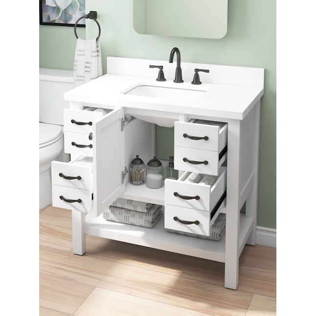 Allen + Roth Kingscote 36-In White Undermount Single Sink Bathroom ... regarding Transforming your bathroom with a 36 inch white single vanity