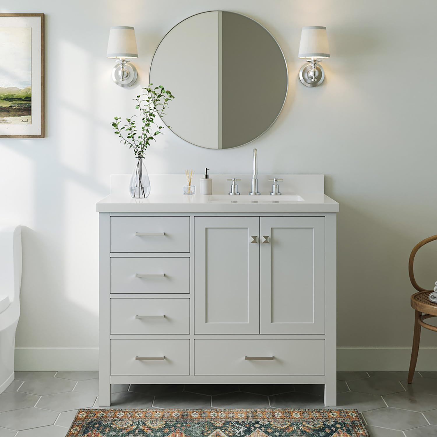 Amazon.com: Dkb Beckford 43&amp;quot; White Vanity 1.5&amp;quot; Edge Italian Carrara ... throughout White vanity with matte gold accents natural marble countertops and backsplash in allie 43 combo