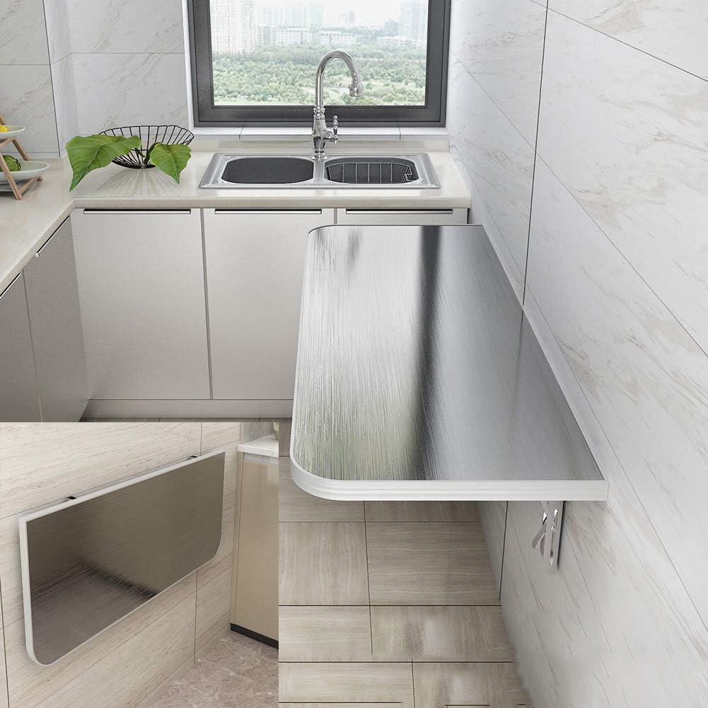 Amazon.com: Fold Folding Wall-Mounted Table Stainless Steel Countertop ... with regard to Adm Rectangular Wall Mounted Countertop, White, 39&amp;quot;