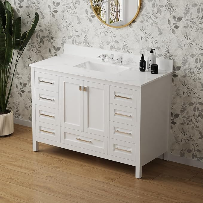 Amazon.com: Maotifeys 48&amp;quot; White Bathroom Vanity With Sink Combo Mid ... inside Allie 43&amp;quot; Vanity Combo, White, Matte Gold Hardware / Natural 1&amp;quot; Crema Marfil Marble Countertop And Backsplash