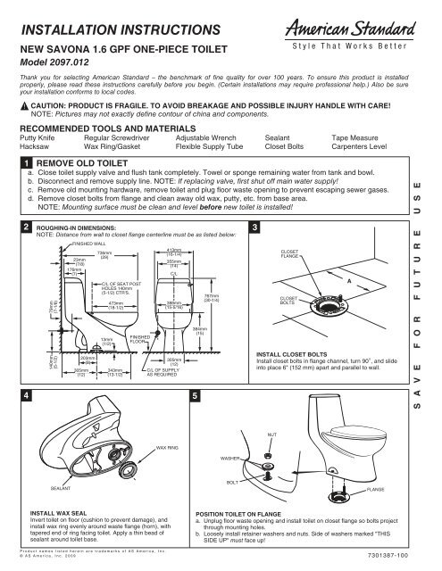 American Standard Service Manual for American Standard 0611.004 Cornice 15-1/2&amp;quot; Wall Mounted Porcelain - White
