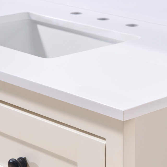 Andalo Engineered Stone Vanity Top, Snow White With White Sink, 43 ... inside Maintaining Your Caorle Engineered Stone Vanity Top Long Term Care Tips