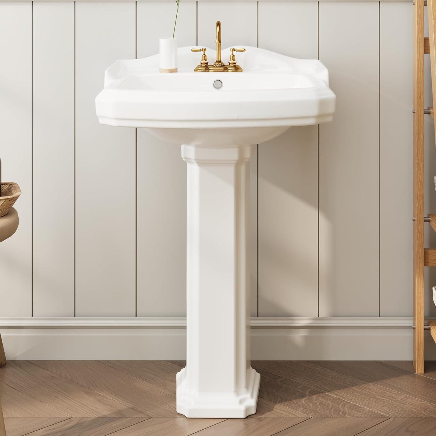 Bathroom Pedestal Sinks,Pedestal Sink 23&amp;quot; W X 19&amp;quot; D Vintage White ... regarding Comparing Ceramic vs Other Materials for Pedestal Sink Construction
