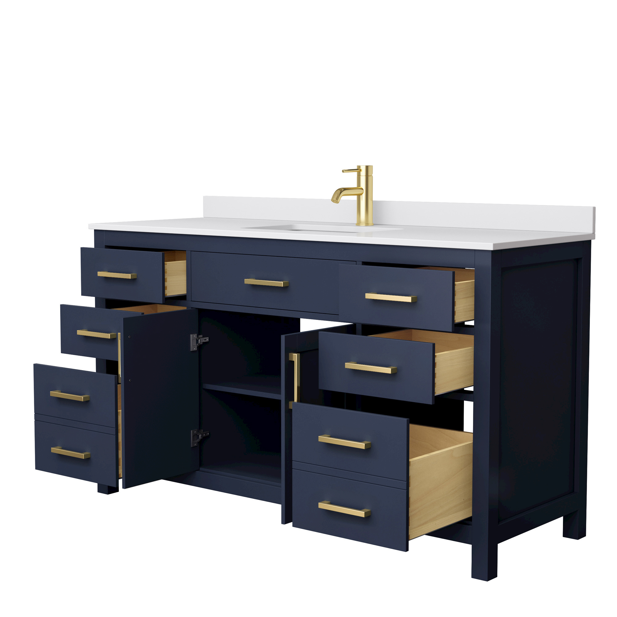 Designing with elegance 54 inch vanity featuring dark blue and white cultured marble