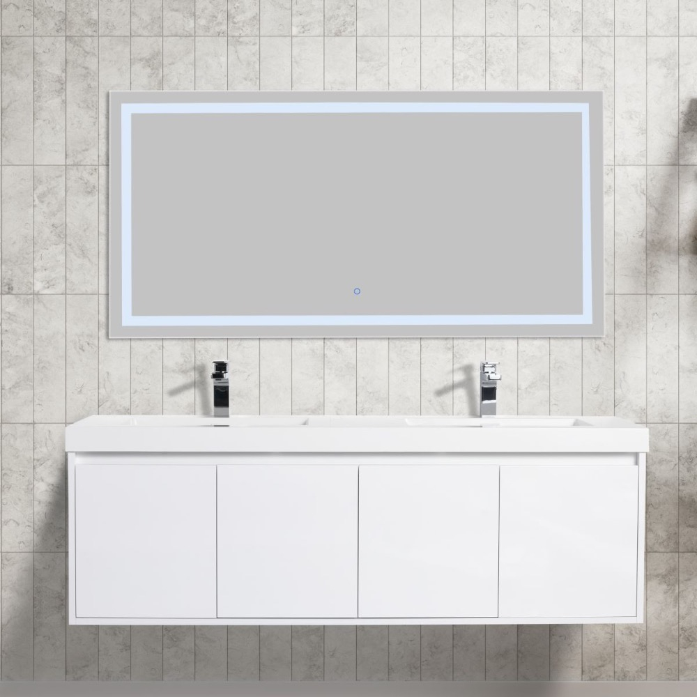 Bern 60 Inch Wall Mount Bathroom Vanity Double Sink - White within Designing with 60&amp;quot;DBL Bath Vanity White for Contemporary Bathroom Spaces