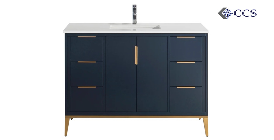 Best Bathroom Vanity Sizes For Small Bathrooms In Canada: Maximizing ... regarding Maximizing space with a 54 inch dark blue single vanity in small bathrooms