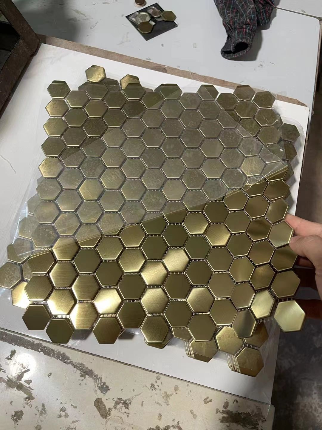 Brushed Gold Hexagon Metal Mosaic Stainless Steel Kitchen Bathroom ... regarding The Brushed Gold Tile Mistake That Cost Me $800 (And How to Avoid It)