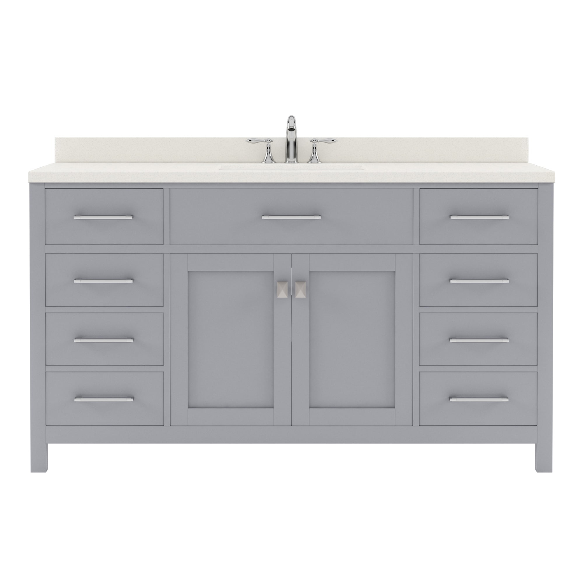 Caroline 60&amp;quot; Single Bath Vanity In Gray With White Quartz Top And Round ... for Creating a Modern Bathroom Look with a 60 Single Bath Vanity Dark Gray