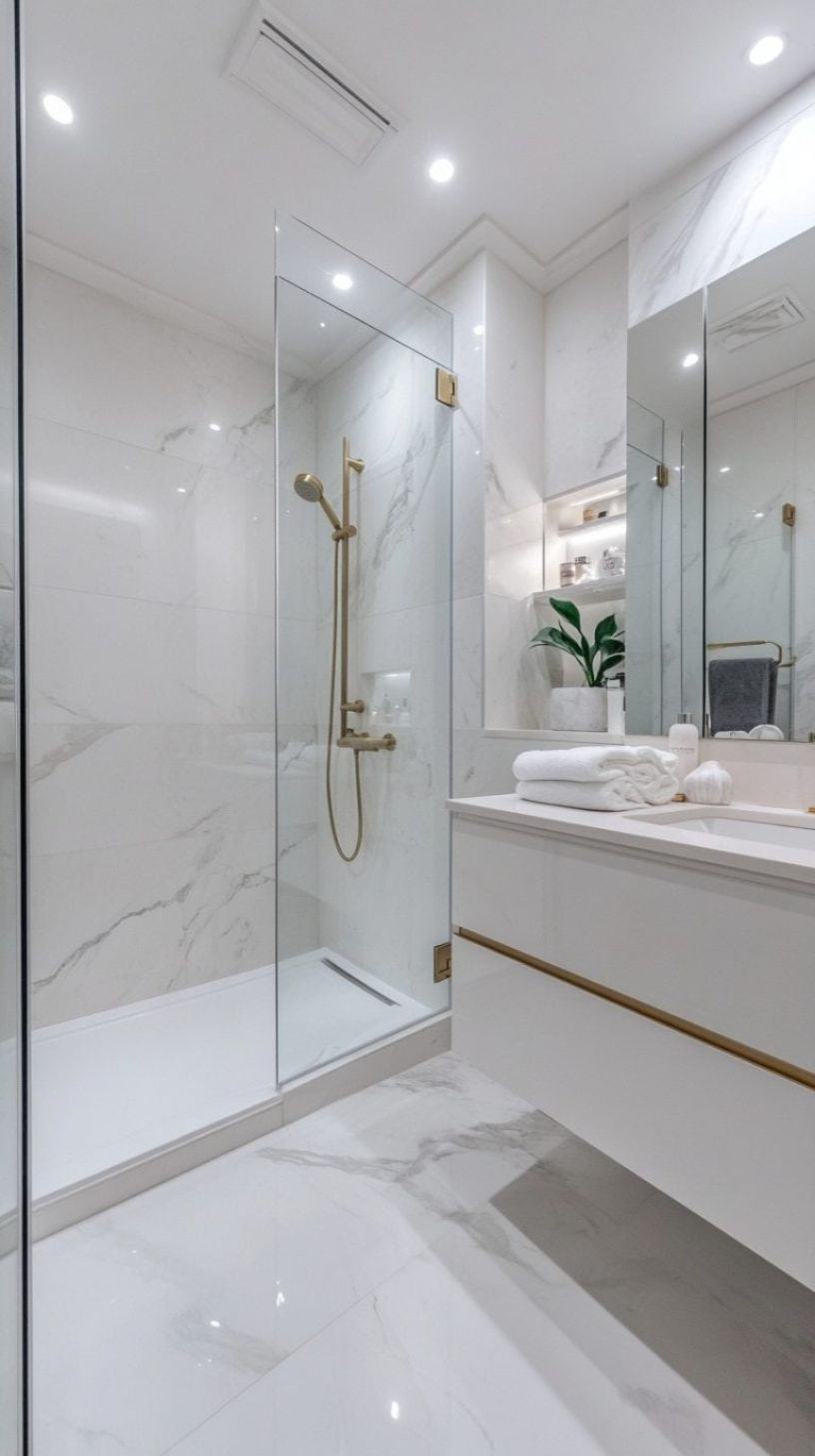 Carrara Marble Bathroom Design: Timeless &amp;amp; Stylish Inspiration In 2025 ... with regard to Mason 49&amp;quot; Vanity Combo, Navy Blue, Brushed Silver / Natural 1&amp;quot; Carrara White Marble Countertop And Backsplash