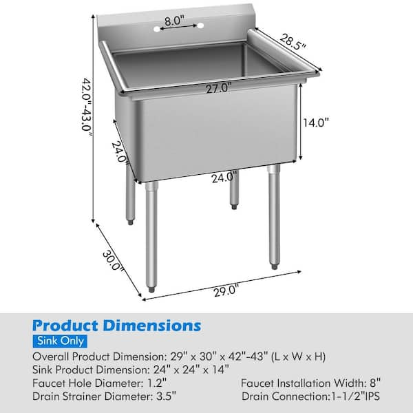 Commercial Kitchen Dimensions for Kingston Brass Kvsp3722A Kingston Commercial 37&amp;quot; Single Basin - Brushed