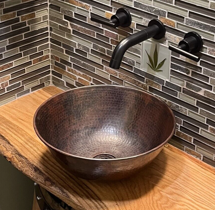 Copper Vessel Bathroom Sink within 14&amp;quot; Rustic Round Hand Hammerd Copper Vessel Bathroom Sink Drain Included