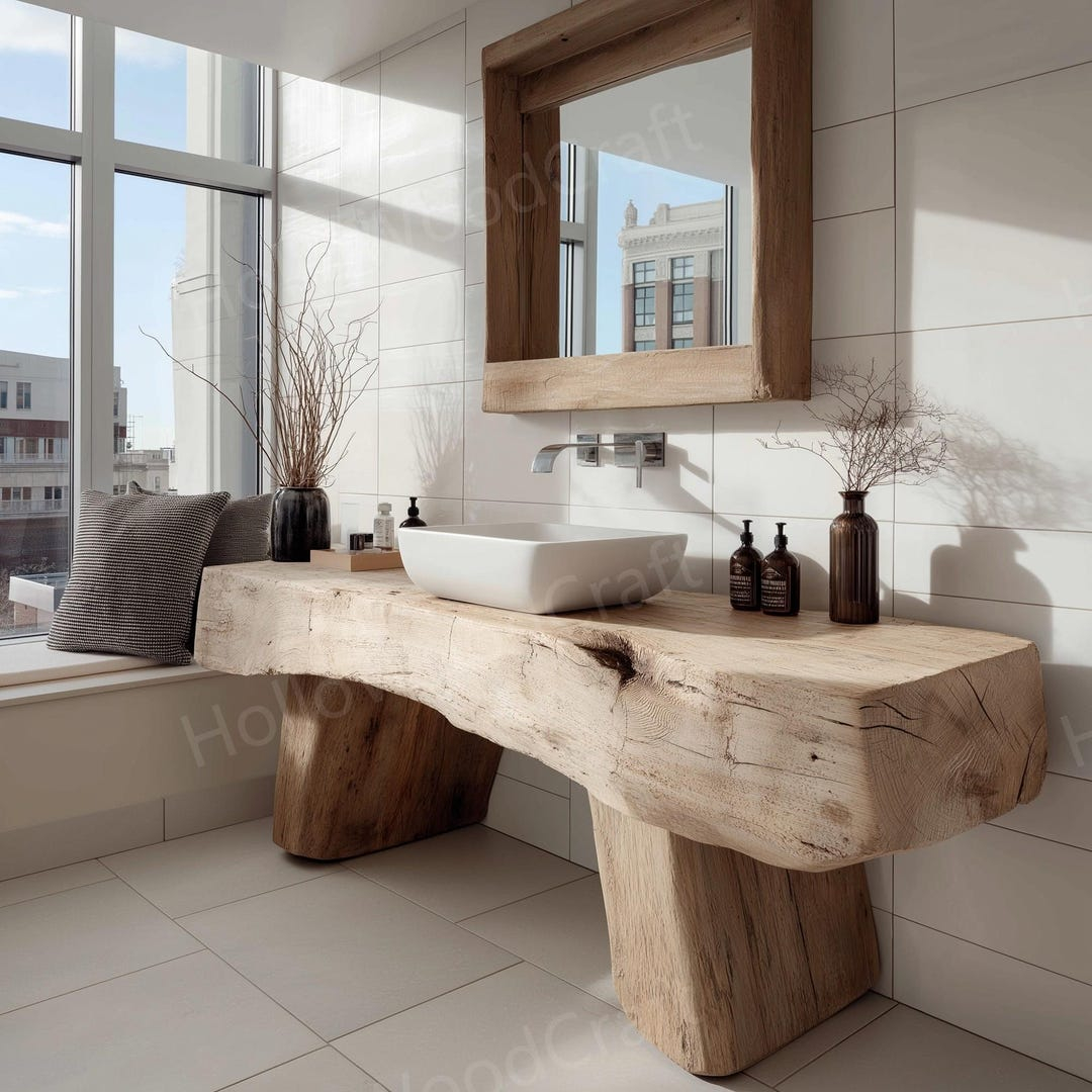 Custom Live Edge Wood Bathroom Vanity – Unique Handmade Farmhouse Sink ... with regard to Understanding the Appeal of Live Edge Wood Vanity Tops in Modern Bathrooms