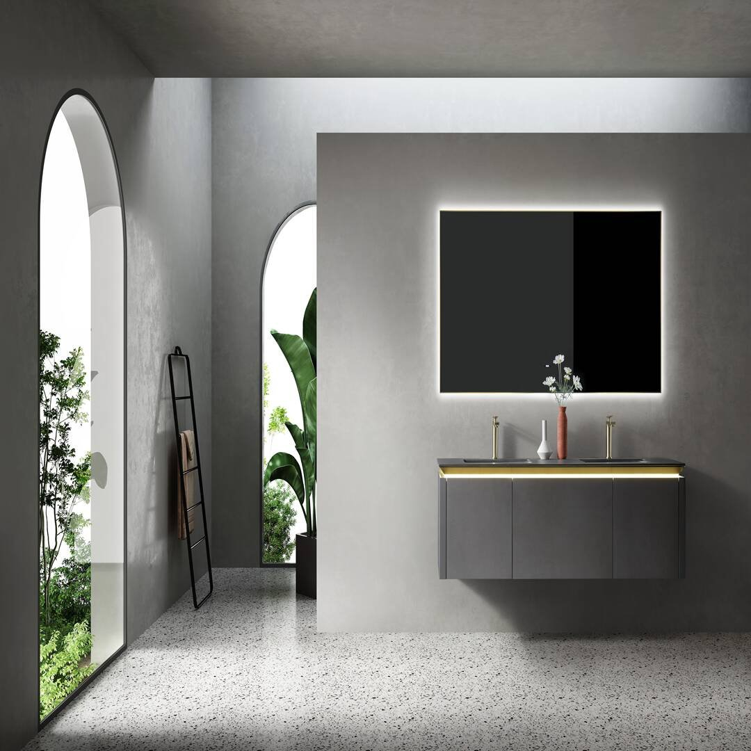 Double Bowl Modern Wall-Mounted Bathroom Vanity Ml8535 - Silk Touch Joinery within Barcelona Wall Mount Modern Bathroom Vanity, Dark Blue, 60&amp;quot;