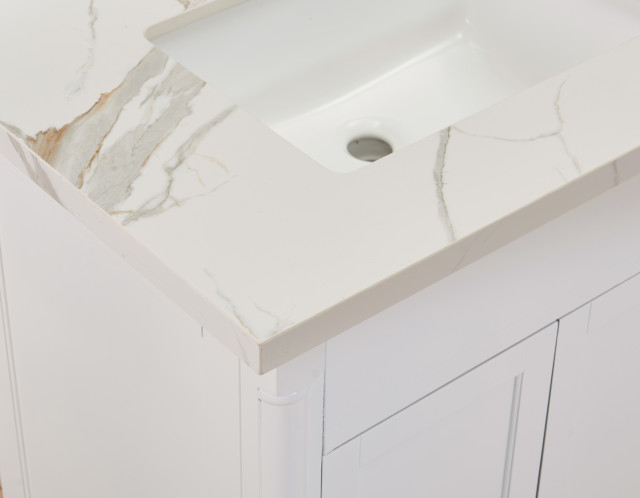 Eivissa Bathroom Vanity Countertop, Calacatta White With White Sink, 73 ... for How Eivissa Bathroom Vanity Countertop Design Impacts Overall Bathroom Functionality
