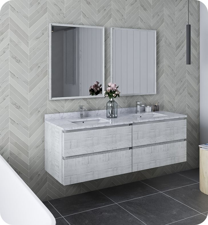 Fresca Formosa Modern 60 Rustic White Floor Standing Double Sink ... in Formosa Wall Hung Double Sink Modern Bathroom Vanity