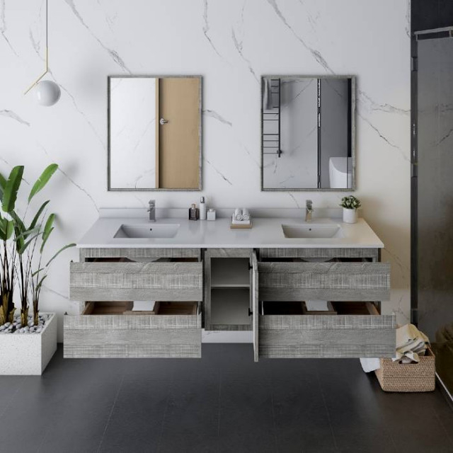 Fresca Formosa Modern 72&amp;quot; Ash Wall Mount Double Sink Vanity - Farmhouse ... throughout Modern bathroom trends featuring Formosa double sink wall hung vanities