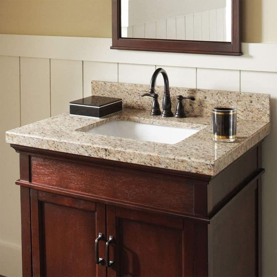 Granite Bathroom Vanity Tops pertaining to 49X22 Wheat Granite Vanity Countertops, 4 Faucet Spread