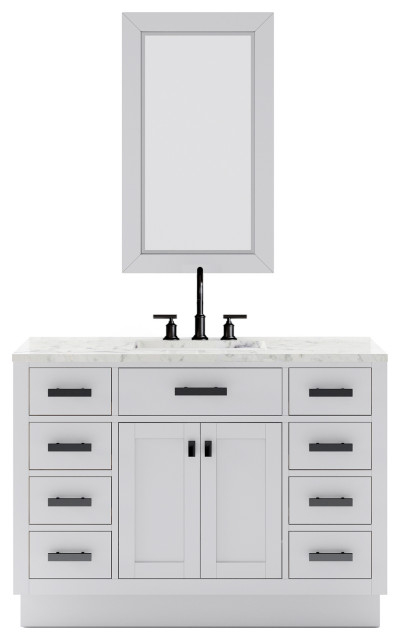 Design considerations for Hartford 48 inch single sink marble countertop bathroom vanity white