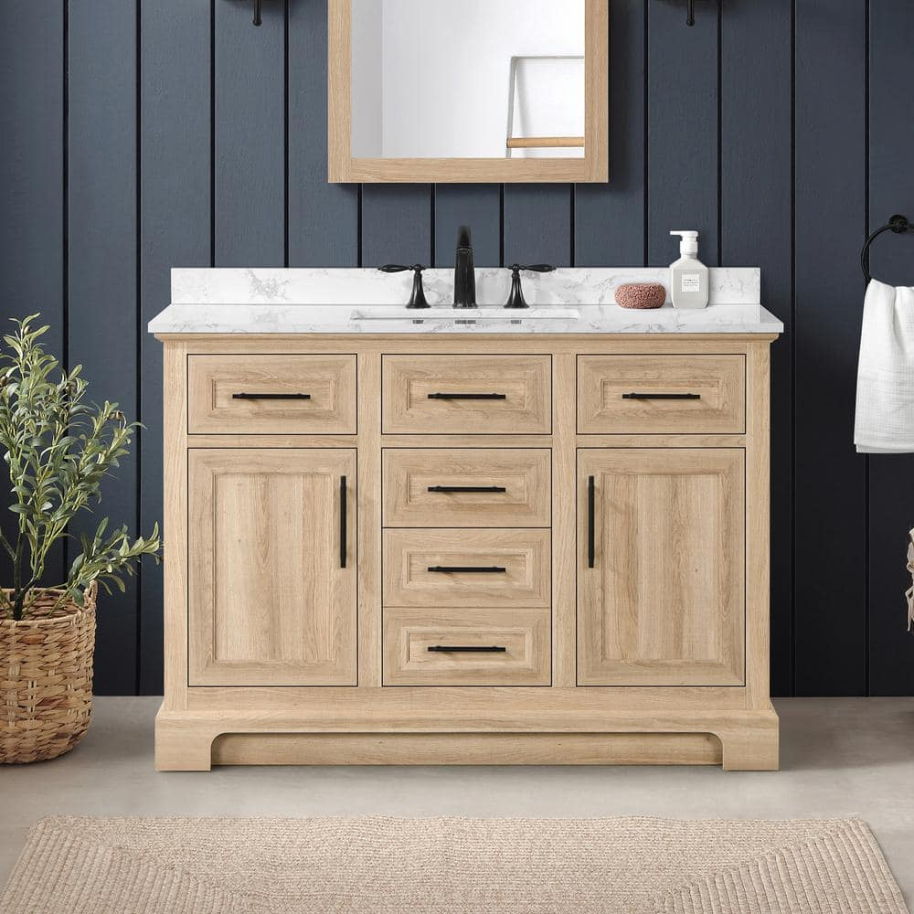 Home Decorators Collection Doveton 48 In. Single Sink Freestanding ... inside 48&amp;quot; Single Bathroom Vanity, White, No Countertop, Black Trim, 46&amp;quot; Mirror