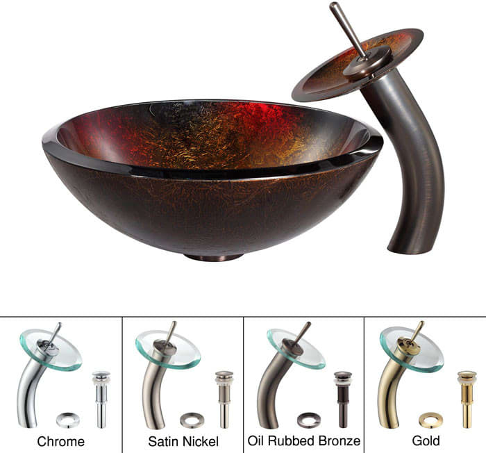 Kraus Cgv68019Mm10Orb 17 Inch Mercury Glass Vessel Sink With Waterfall ... throughout Kraus Gv-680-19Mm Copper 17&amp;quot; Mercury Glass Vessel Bathroom Sink - Mercury