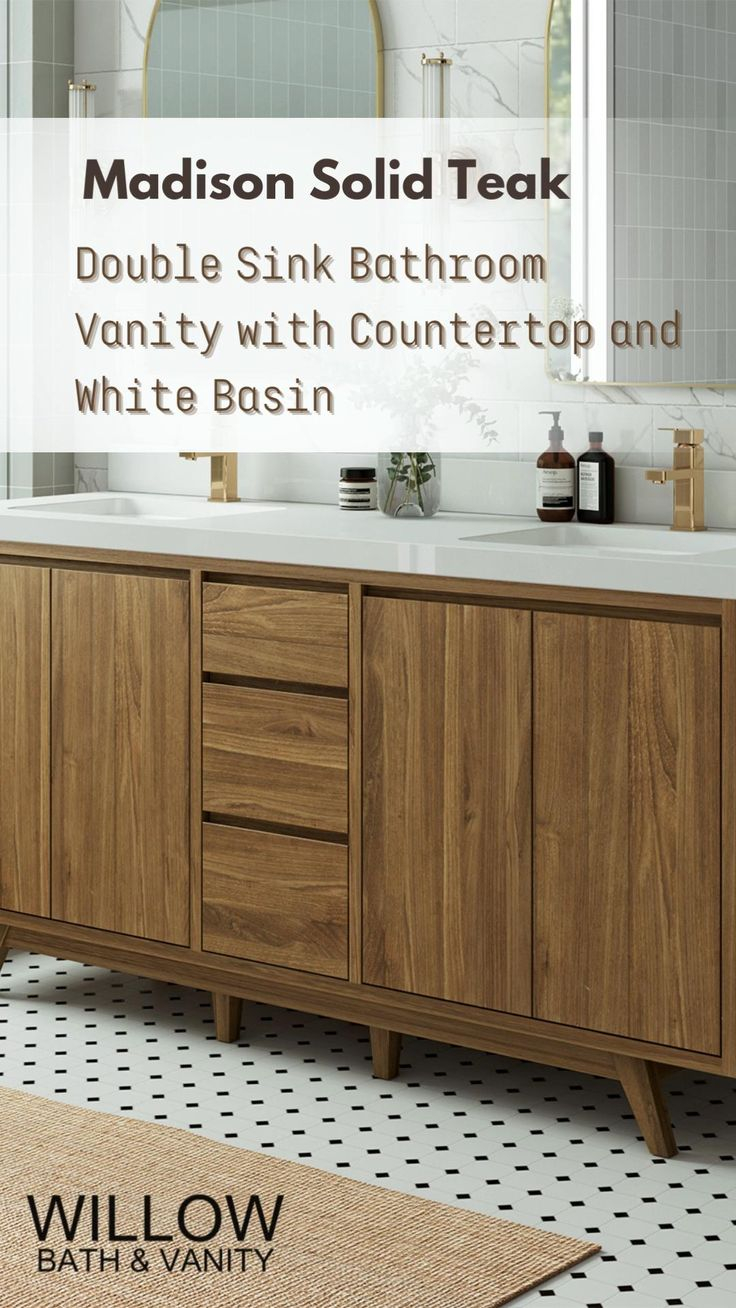 Madison Solid Teak 72 In. W X 22 In. D Double Sink Bathroom Vanity With ... intended for Madison Reinforced Acrylic Countertop, 42-Inch