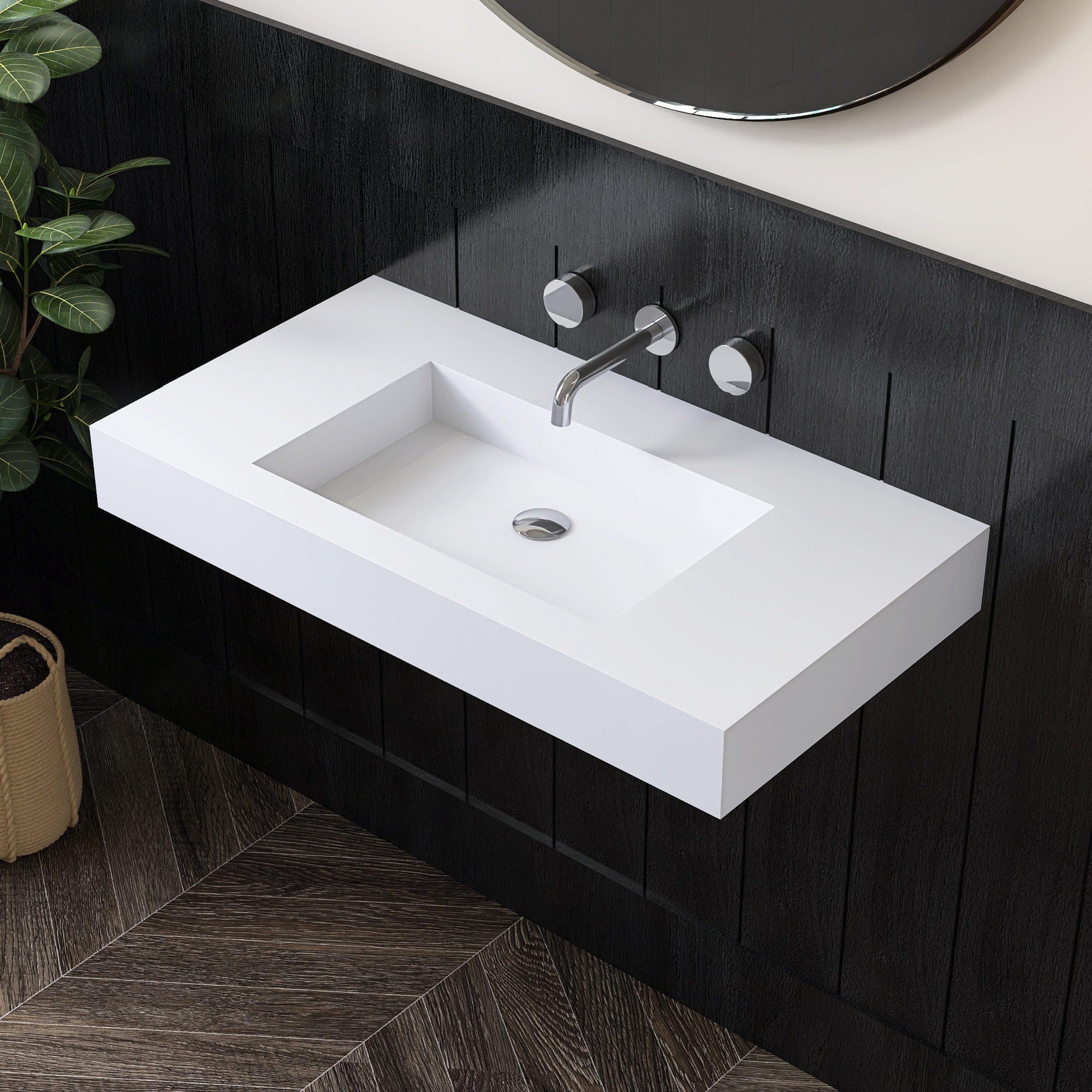 Medunjess 35&amp;#039;&amp;#039; Wall Mounted Bathroom Sink Solid Surface Rectangular ... within Why Most Bathroom Sink Reviews Ignore This Key Detail