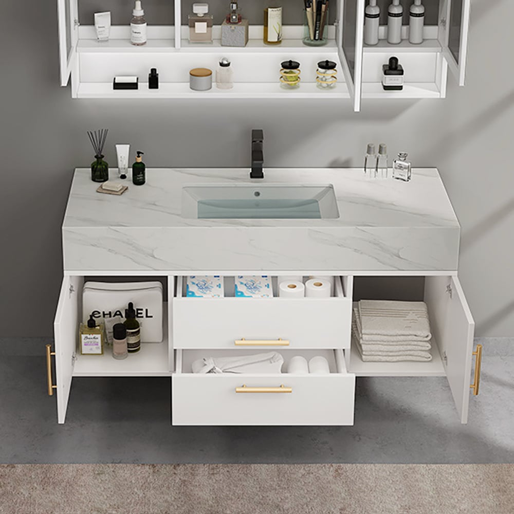 Modern 39&amp;quot; White Floating Bathroom Vanity Set Stone Top Wall Mounted ... with regard to Understanding the Appeal of Modern Wall-Mount Bathroom Vanities