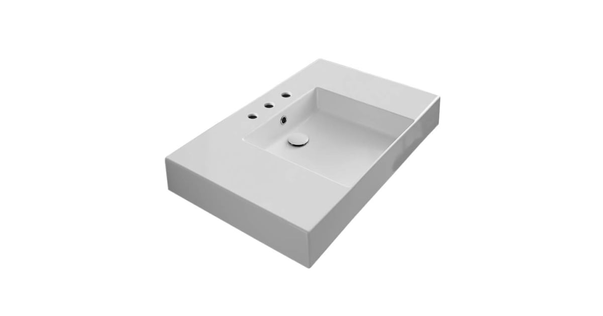 Nameeks Scarabeo 5151-Three Hole Teorema 2.0 Plus 31-1/2&amp;quot; Rectangular ... with Nameeks 5003-Three Hole Scarabeo 31-1/2&amp;quot; Ceramic Wall Mounted / - White