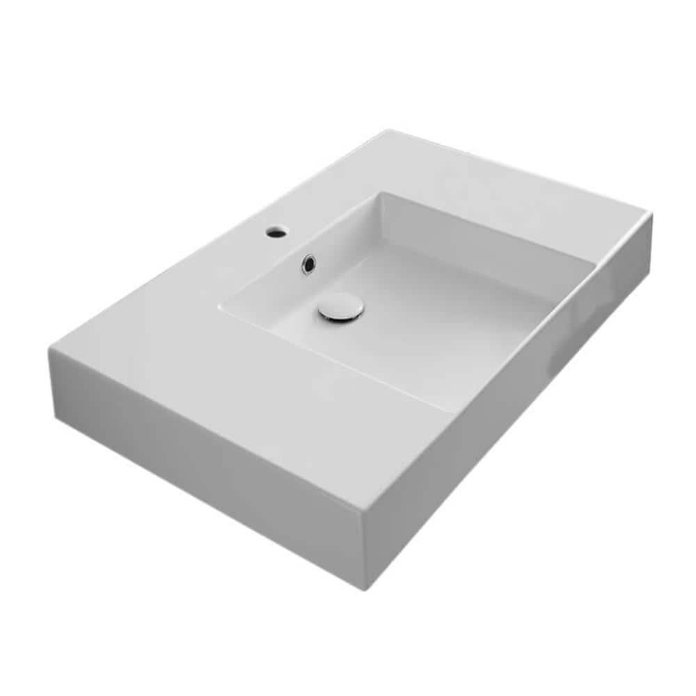 Nameeks Teorema 2.0 Plus Wall Mounted Bathroom Sink In White Scarabeo ... for Nameeks Scarabeo 5115-One Hole Scarabeo 32&amp;quot; Ceramic Wall Mounted - White