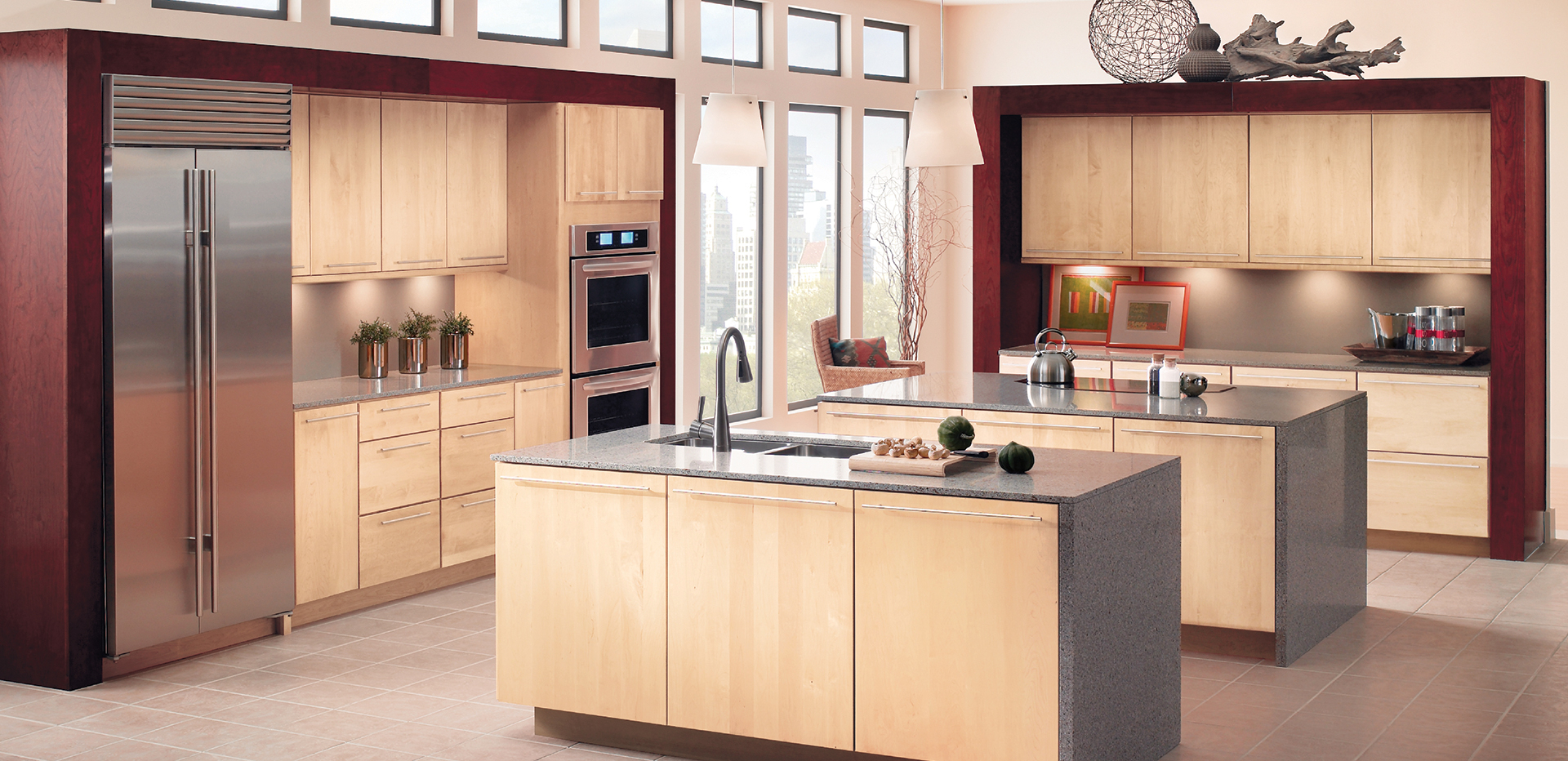 Natural Maple Kitchen Cabinets with Odyssey, 30&amp;quot; Maple Gray Cabinet