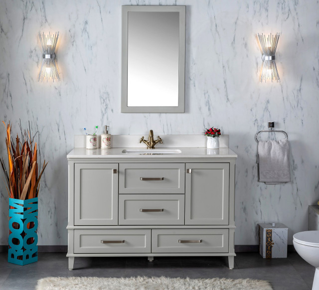 Nera Collection 48&amp;quot; Bath Vanity Quartz Top And Ceramic Sink, Grey, 48 ... pertaining to Nera Collection 36&amp;quot; Bathroom Vanity