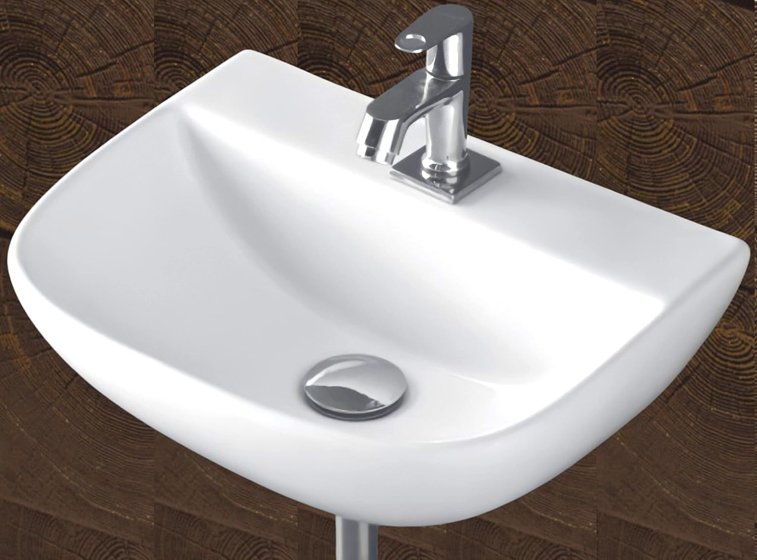 Nirant Ceramic Wall Mount Wash Basin | Wall Hung Glossy White Finish ... with Ceramic Wall Mounted Bathroom Sink, No Hole, 19.5&amp;quot;X16.5&amp;quot;, Quattro 50.00