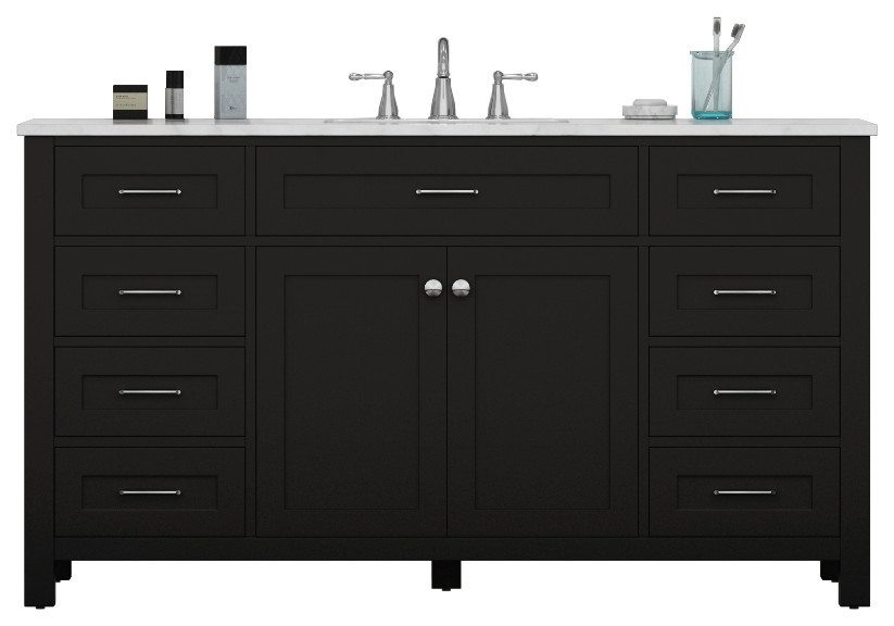 Norwalk 60&amp;quot; Single Bathroom Vanity With Carrera Marble Top, Espresso ... for 60&amp;quot;Sgl Bathroom Vanity Espresso