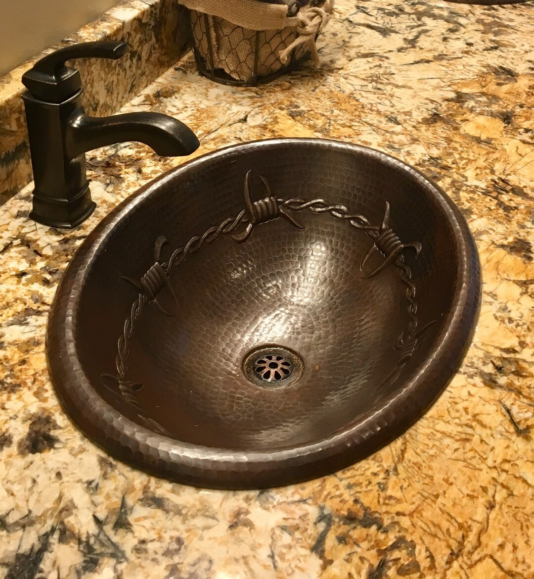 Oval Hand Hammered Copper Vanity Bathroom Sink 19&amp;quot; With Barbed Wire ... with The Barbed Wire Drain Mistake That Cost Me $300 to Fix
