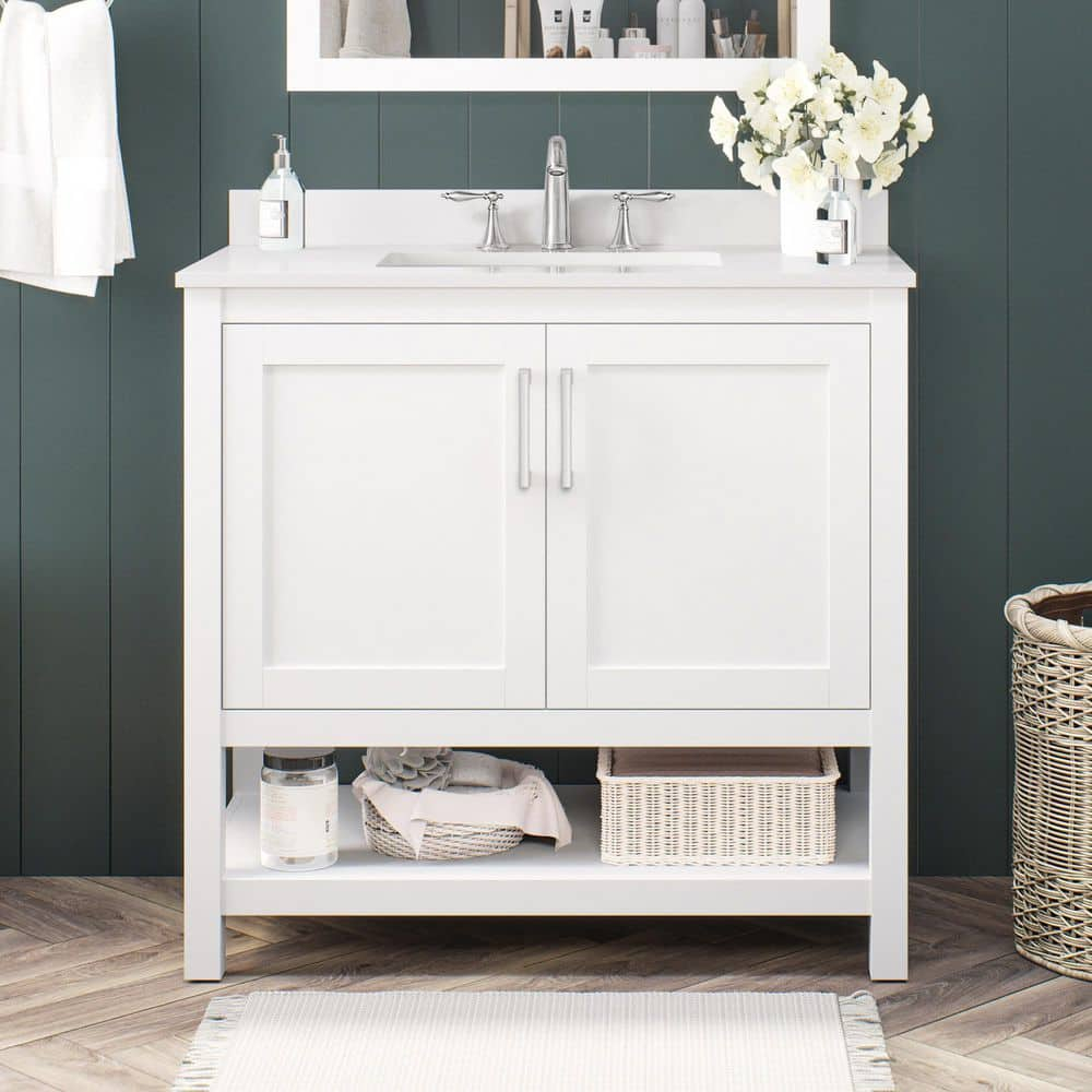 Ove Decors Vegas 36 In. Single Sink White Bath Vanity With White ... within How Ove Decors Vegas vanity sets transform small bathroom spaces
