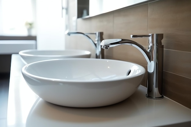 Premium Ai Image | Modern Public Bathroom With Row Of White Ceramic ... inside The Practical Advantages of White Ceramic Basins in Contemporary Bathroom Design