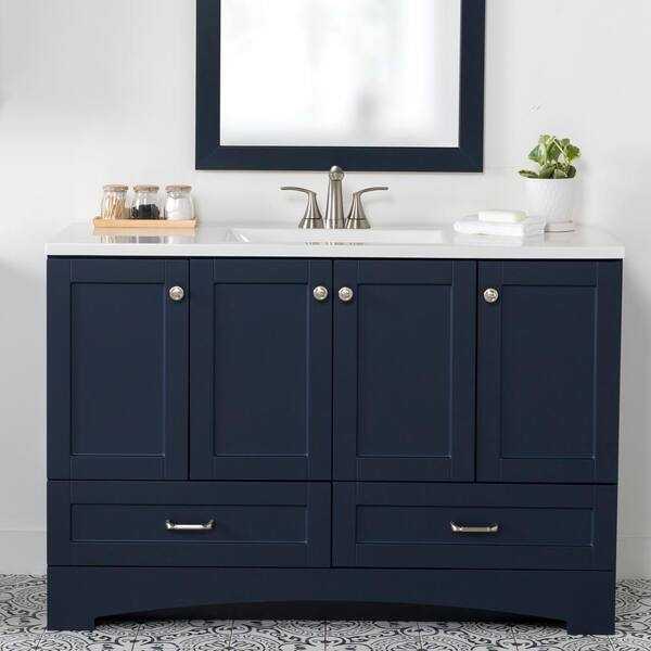 Reviews For Glacier Bay Lancaster 49 In. Single Sink Deep Blue Bath ... in 54&amp;quot;Sgl Bathroom Vanity Dark Blue, White Cult.marble Countertop