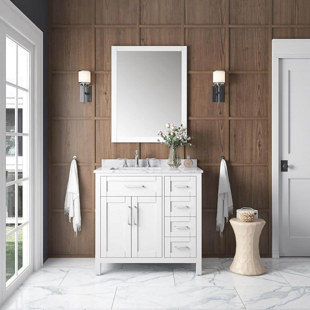 Reviews For Ove Decors Tahoe 36 In. Single Sink White Bath Vanity With ... pertaining to Understanding the Appeal of OVE Decors Tahoe 36 White Vanity in Modern Bathrooms